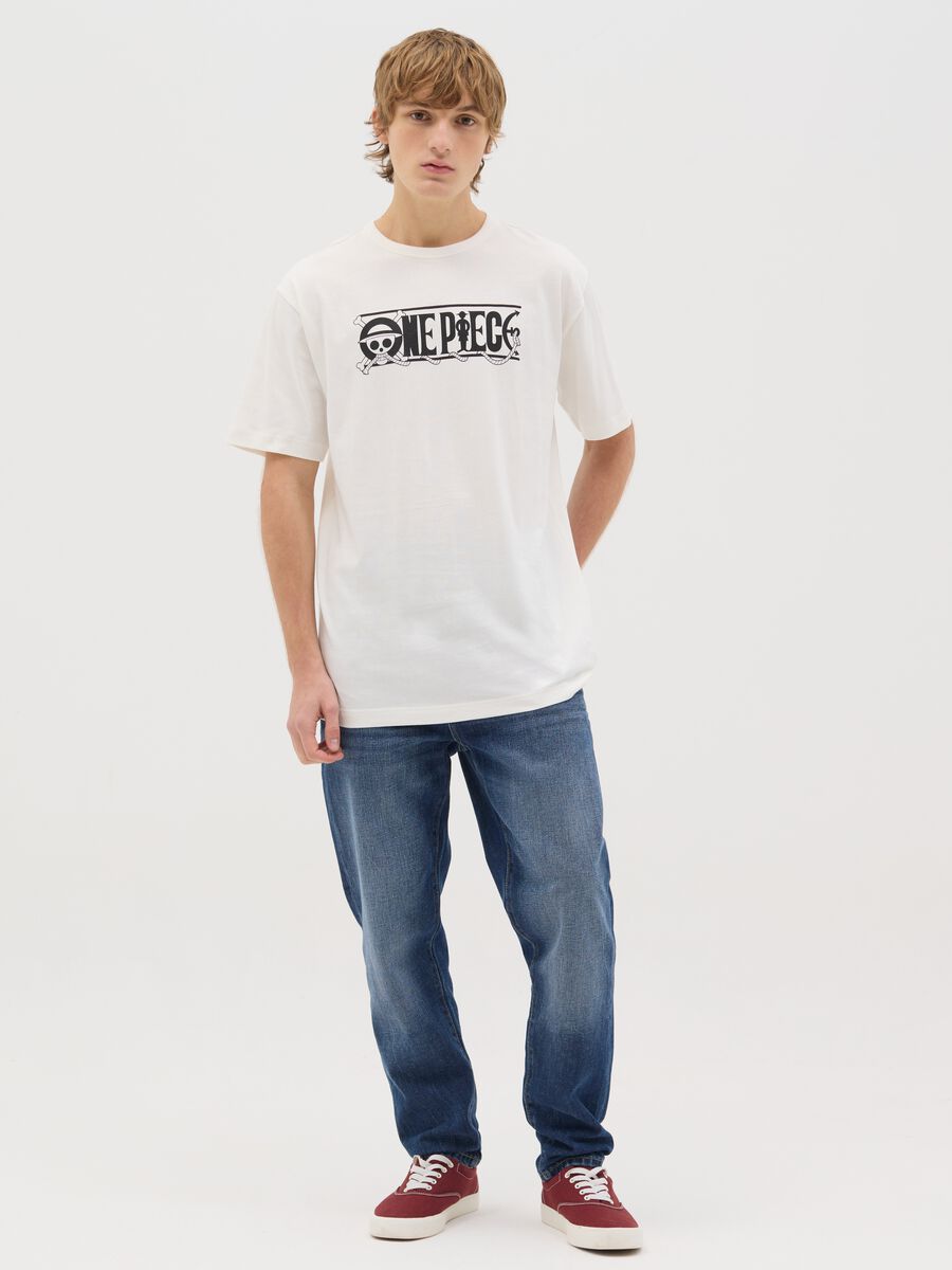 White T-shirt with One Piece print_1