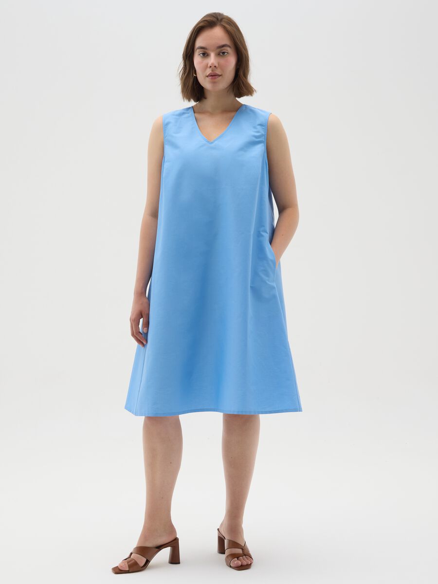 Women's sleeveless dress in pure blue cotton regular fit_0