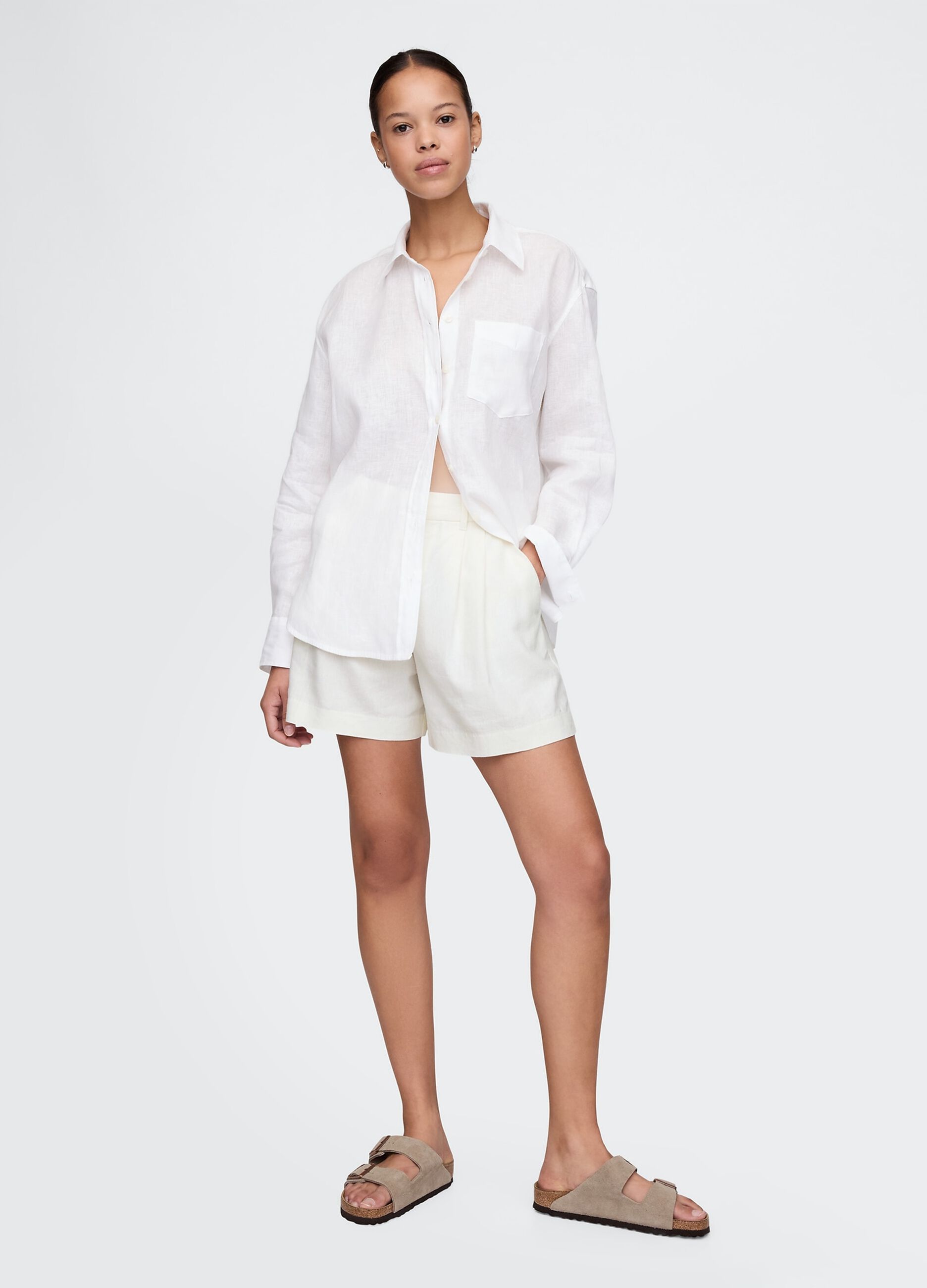 White Linen and Viscose Shorts by Gap