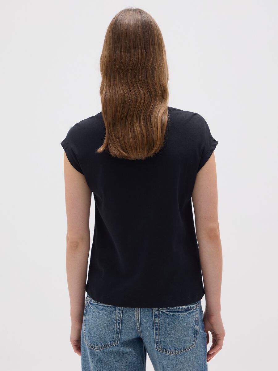 Black pure cotton women's t-shirt regular fit with lace_2