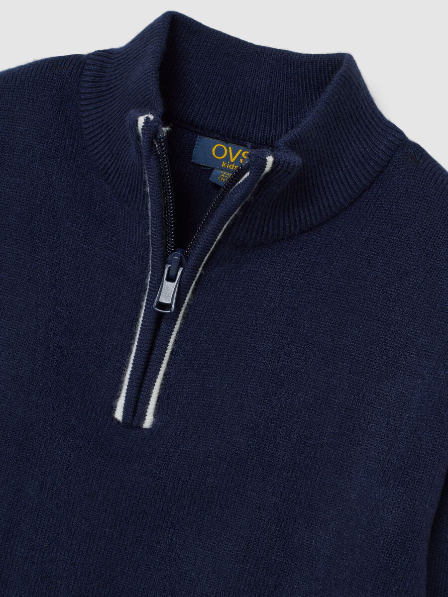 Children's regular fit blue turtleneck sweater with half zip_2