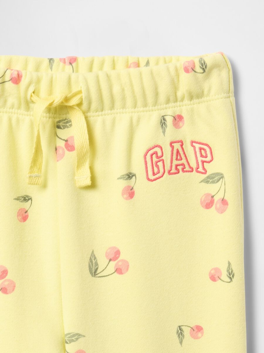 Yellow joggers with drawstring, logo embroidery and cherries print_2