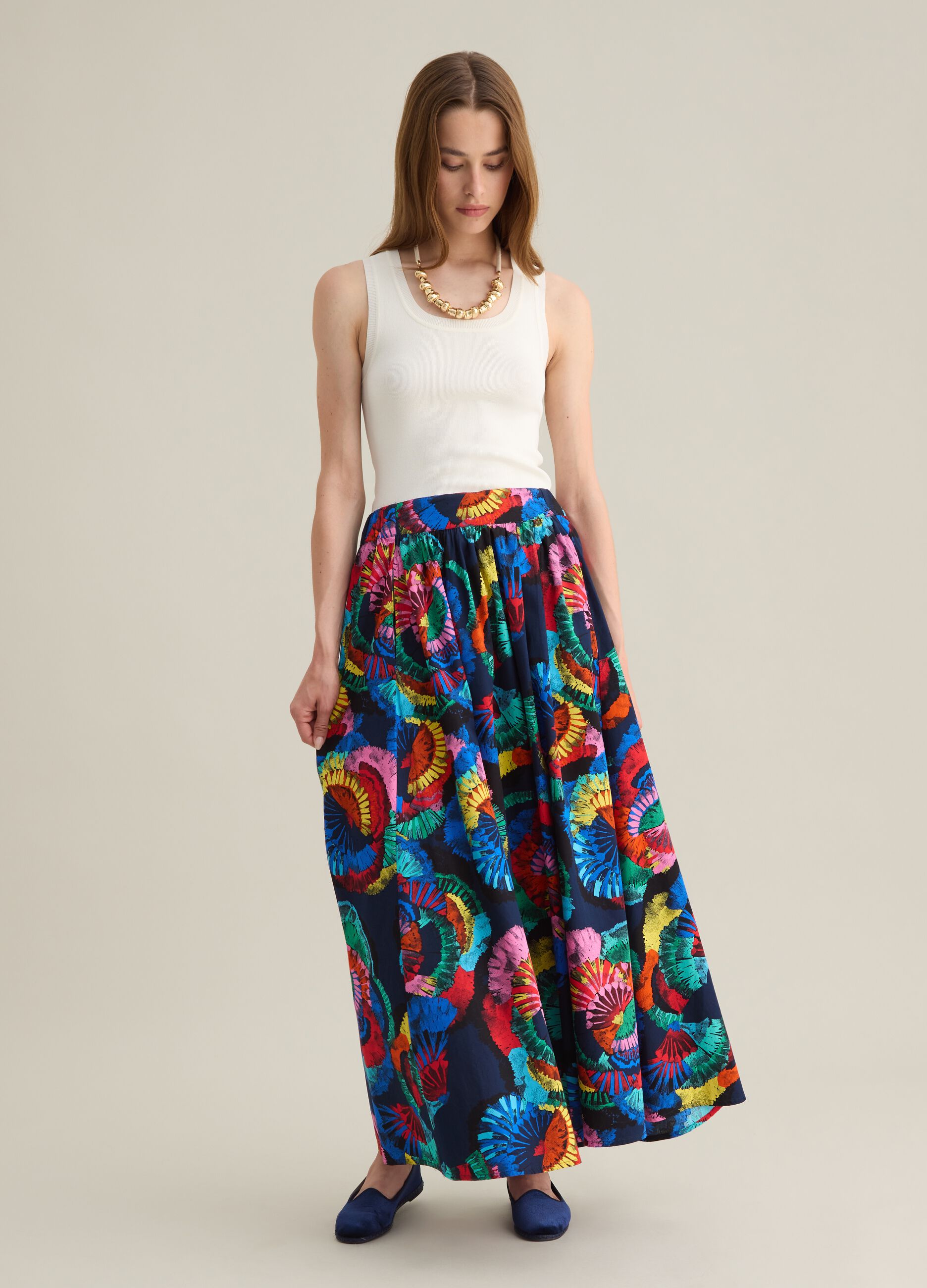 Gonna lunga da donna in puro cotone multicolor regular fit