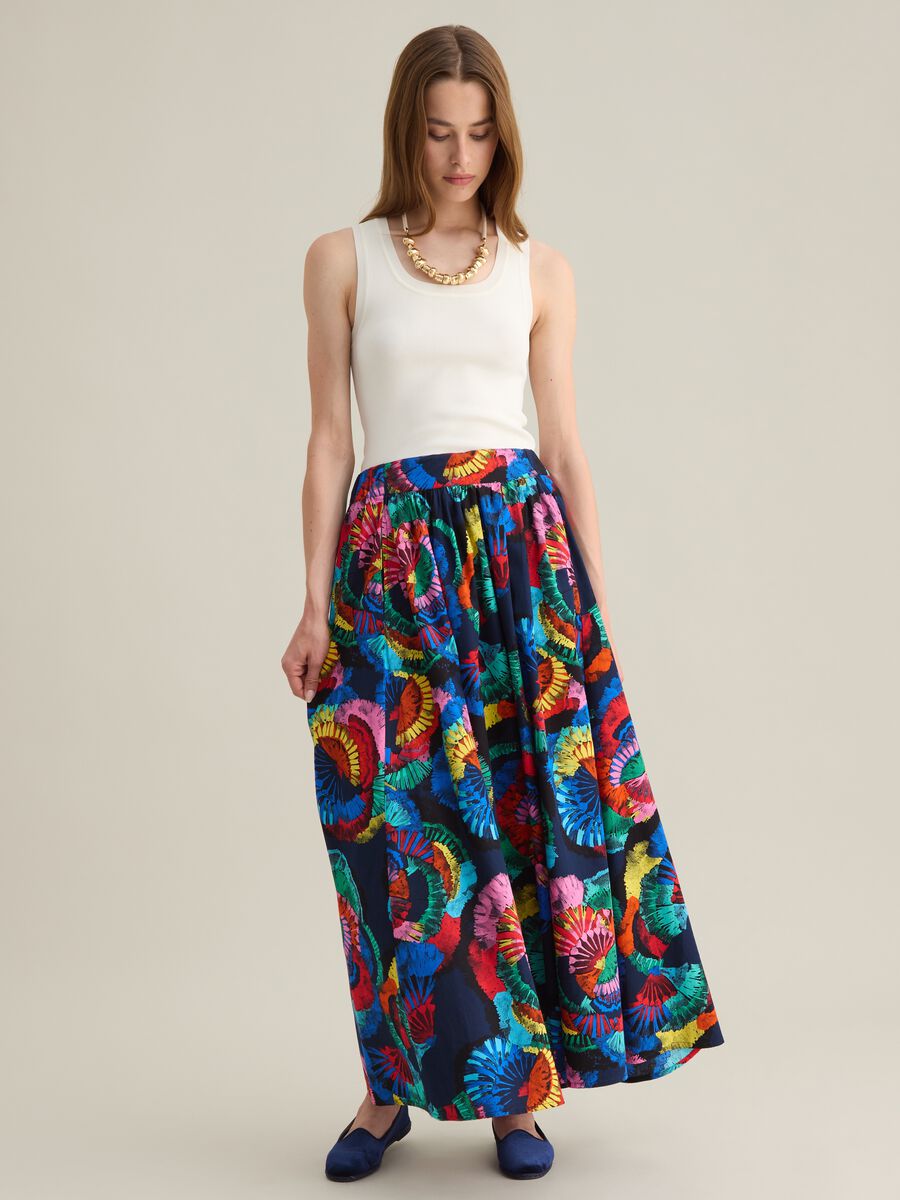 Women's long skirt in pure cotton multicolour regular fit_0