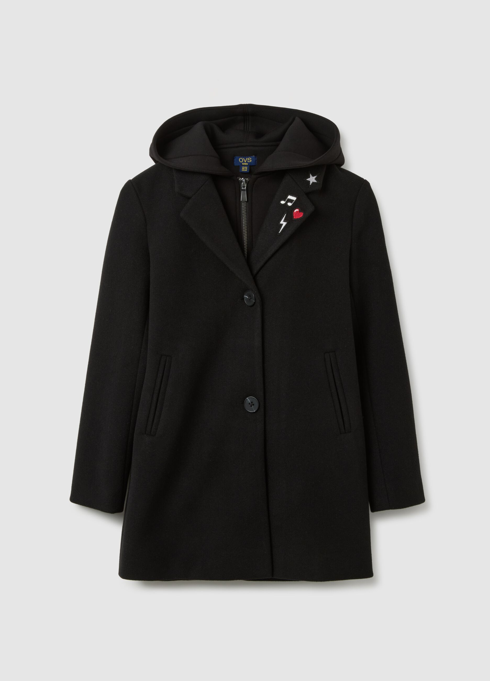 Black coat with removable hood