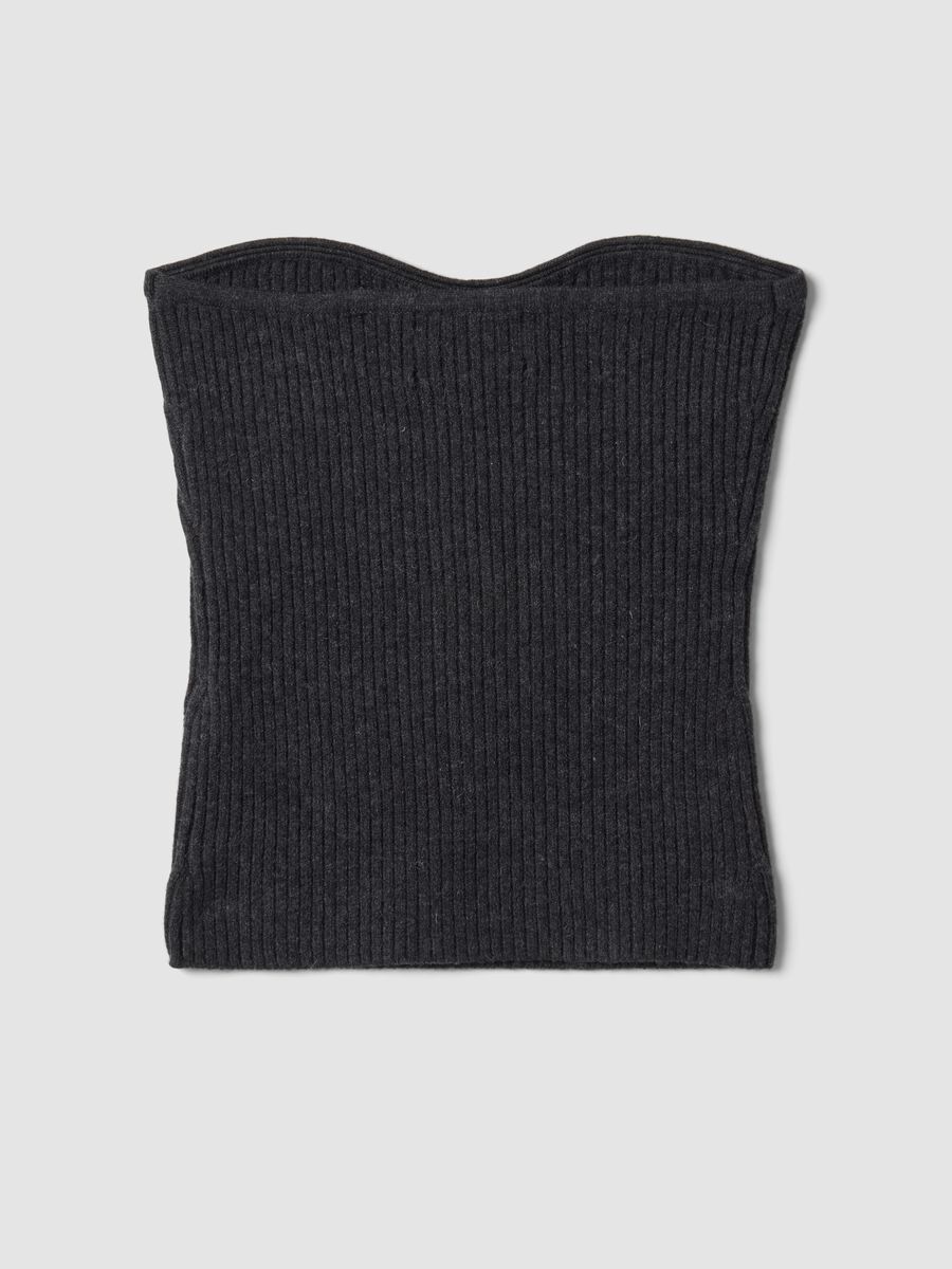 Grey rib-knit bandeau top in wool blend_6