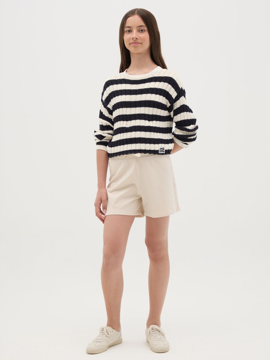 Beige shorts in cotton with drawstring_0