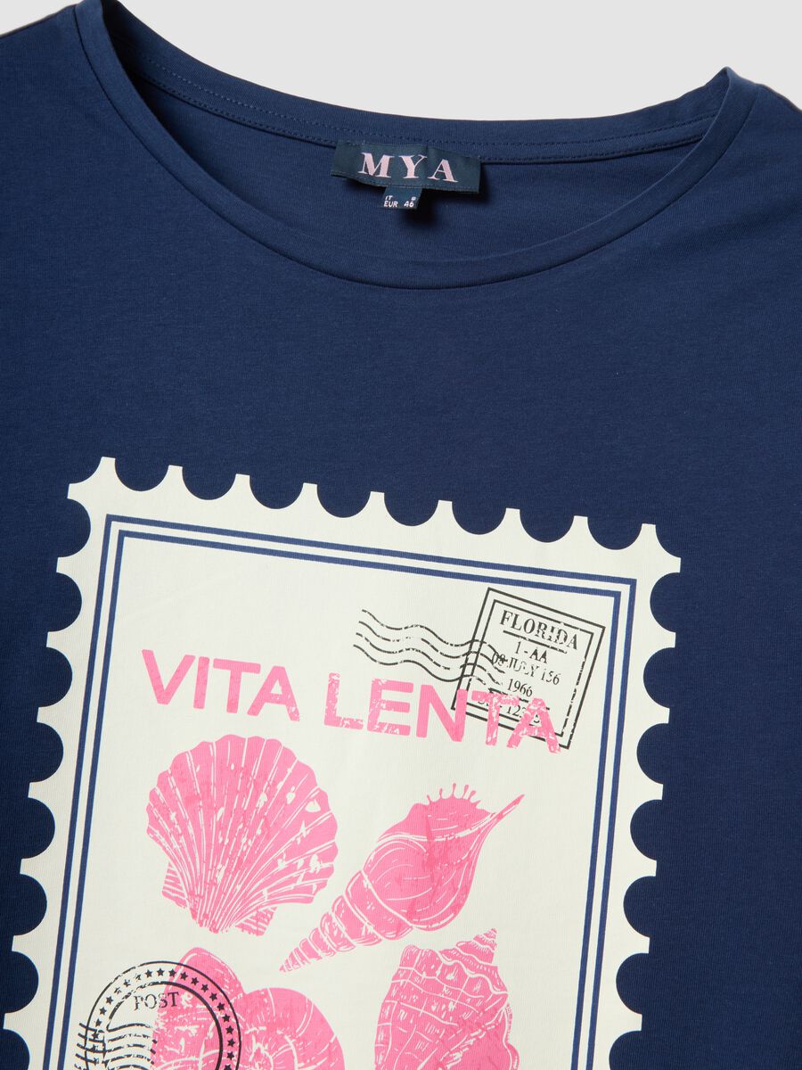 Blue pure cotton T-shirt with print, regular fit_1