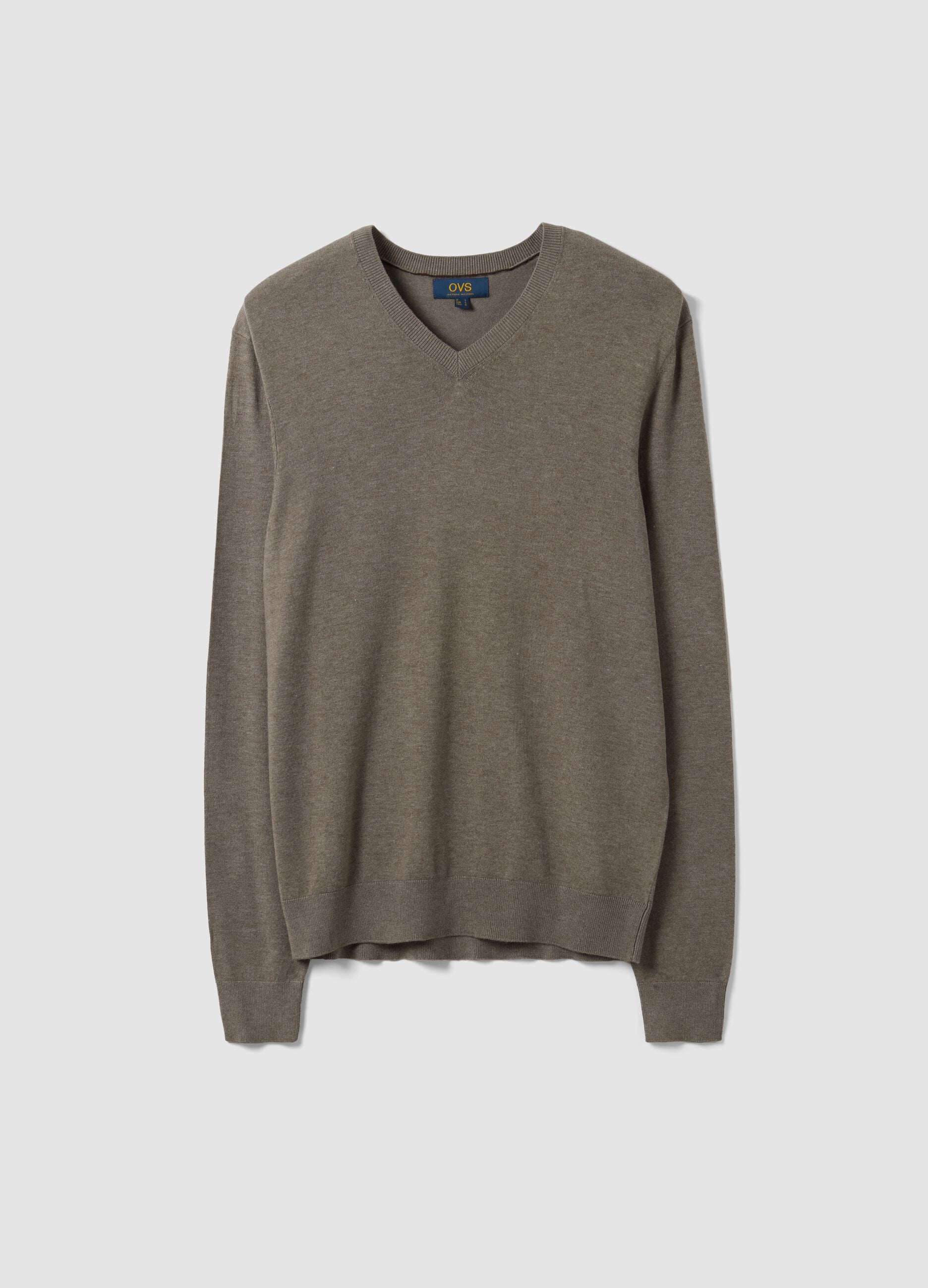 Grey V-neck viscose-blend jumper, regular fit
