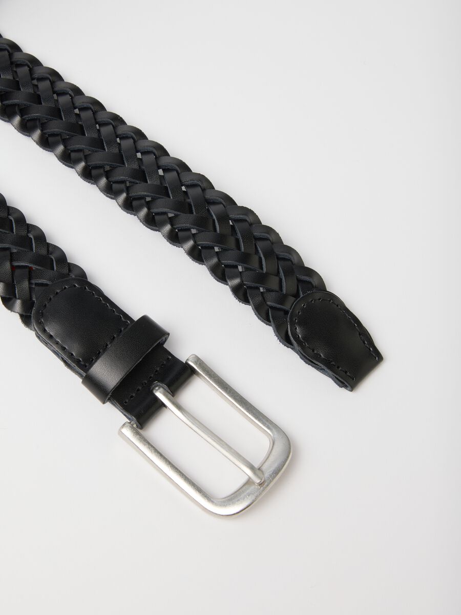 Black braided genuine leather belt_1