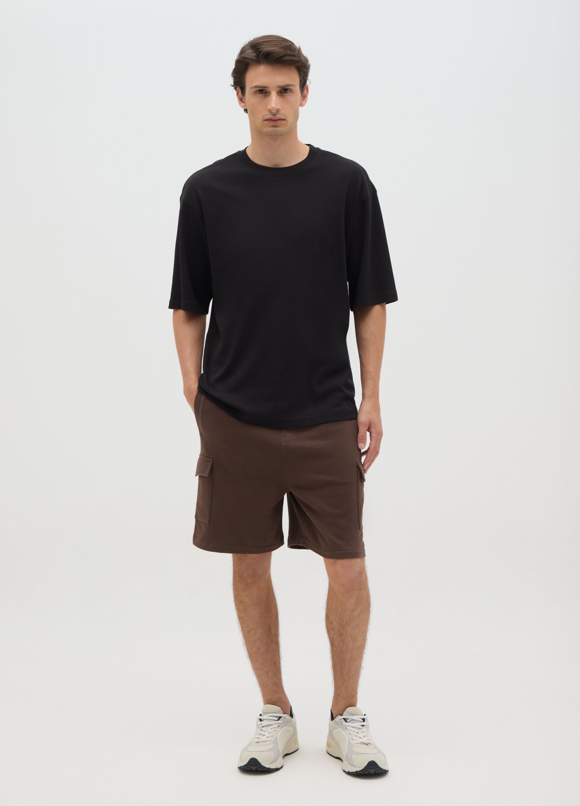 Shorts da uomo in misto cotone marroni relaxed fit