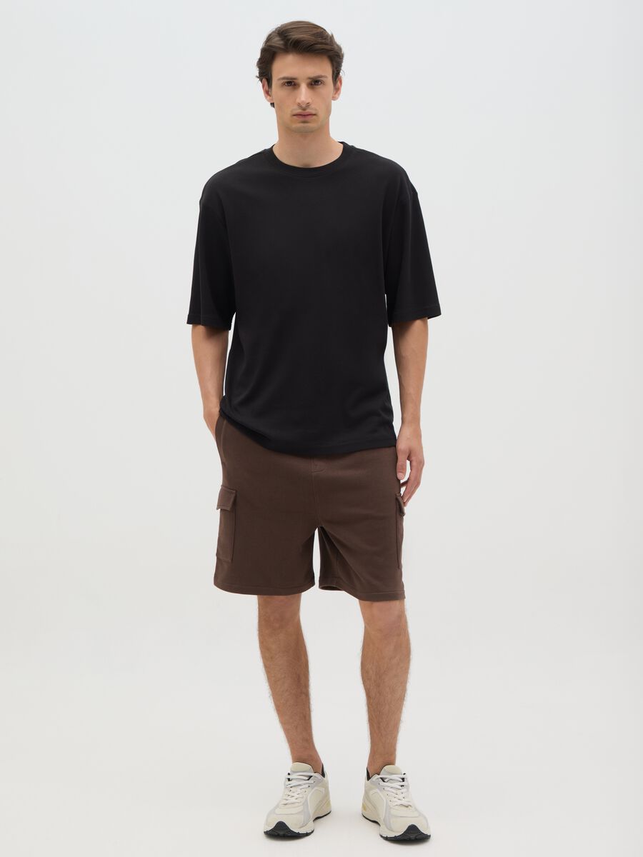 Men's brown cotton blend shorts with relaxed fit_0