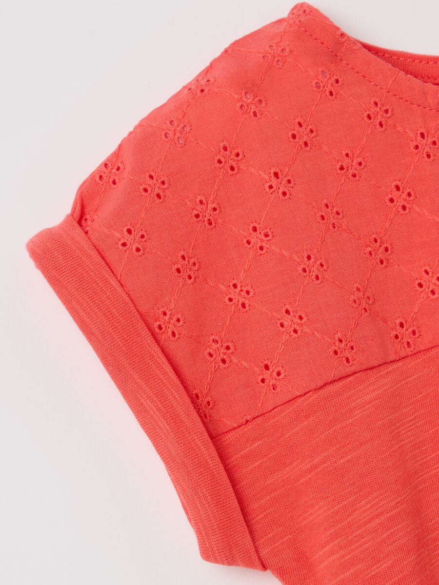 Cotton T-shirt with broderie anglaise insert_2