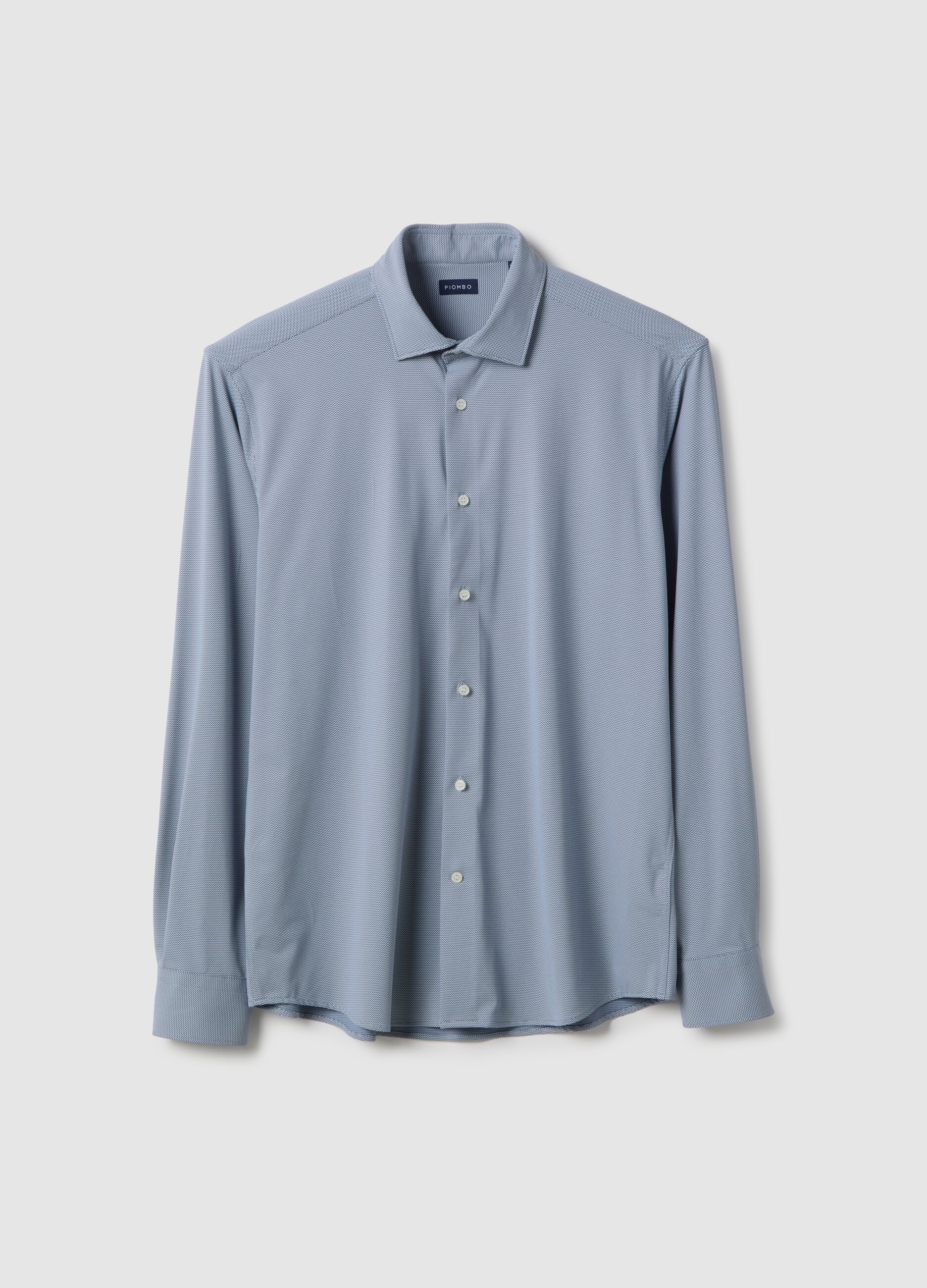 Blue Slim Fit Shirt with Buttons and Traditional Collar