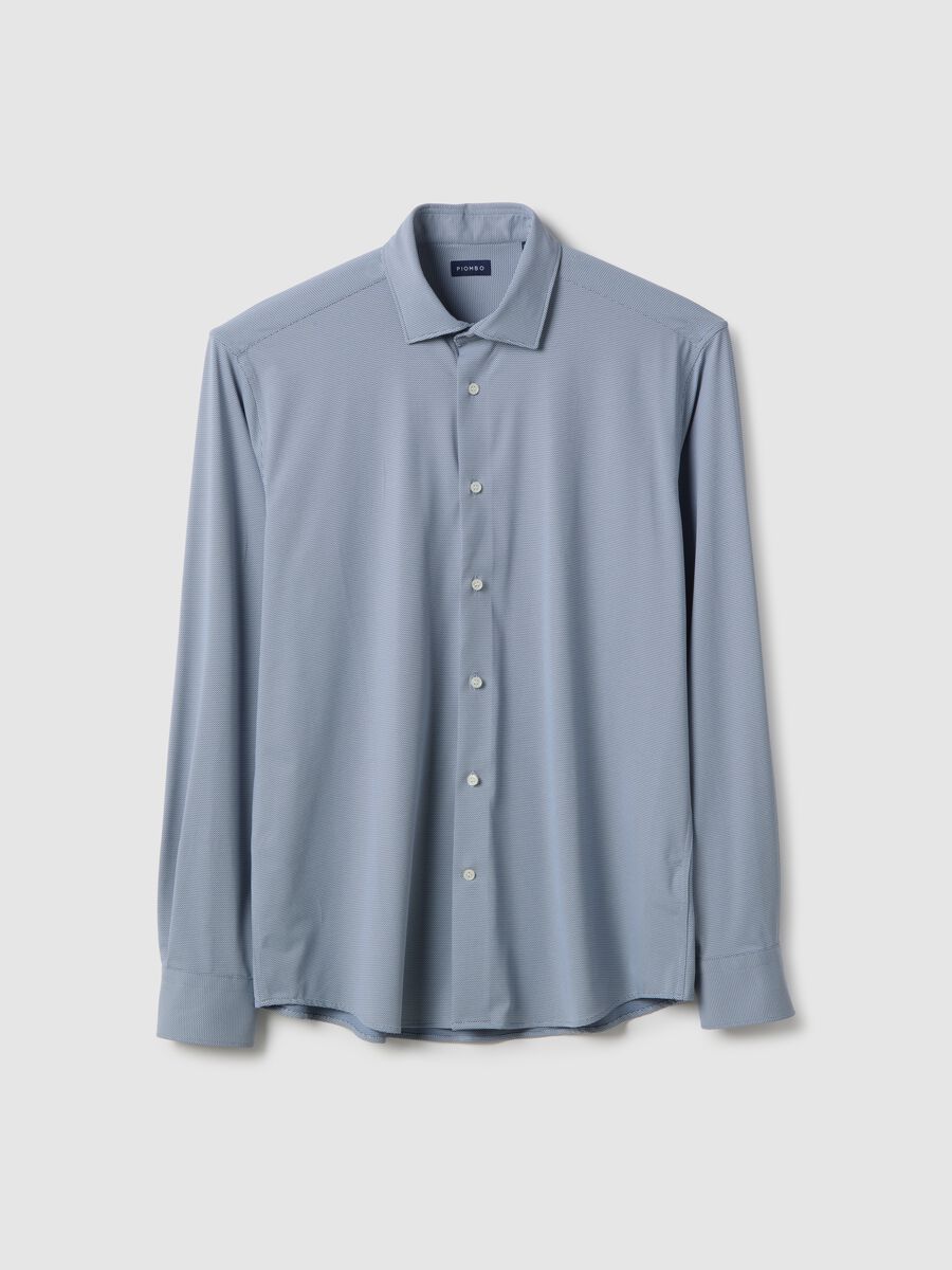 Blue Slim Fit Shirt with Buttons and Traditional Collar_0