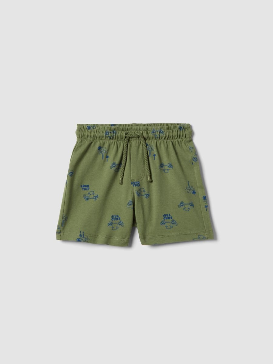 Green pure cotton shorts for children regular fit with prints_0