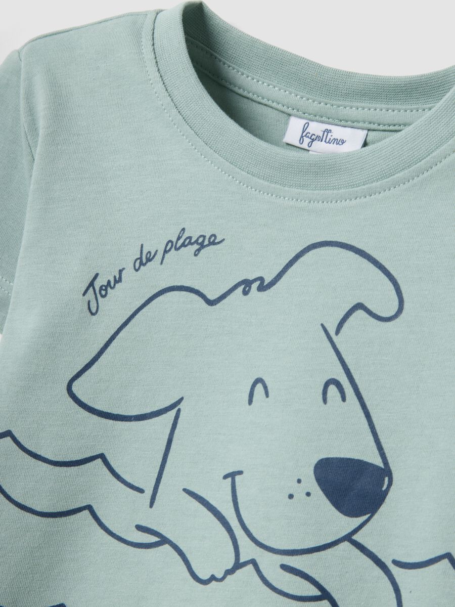 T-shirt in puro cotone azzurra da bimbo regular fit con stampa cane_2
