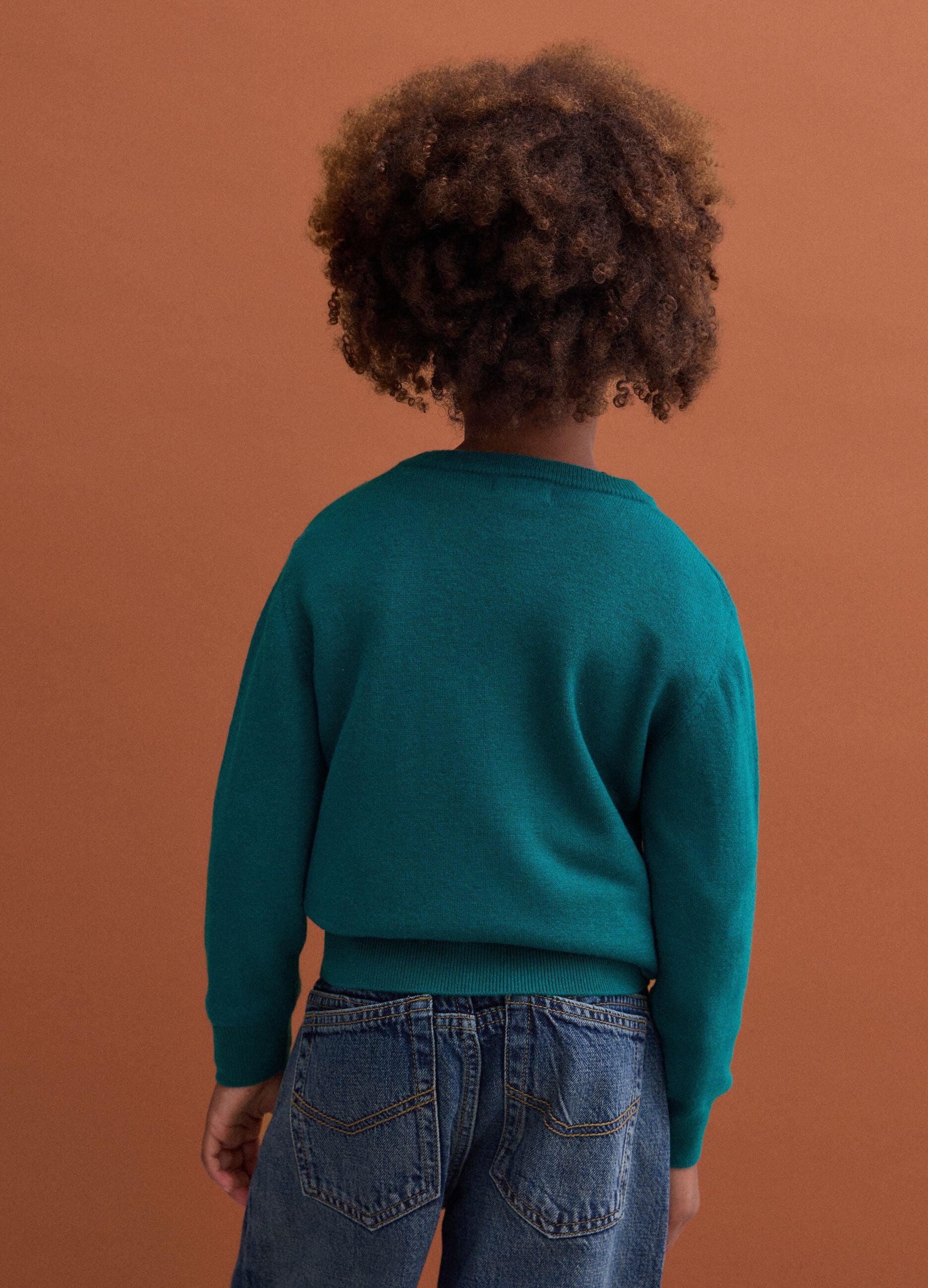 Green pure wool long-sleeve jumper, regular fit