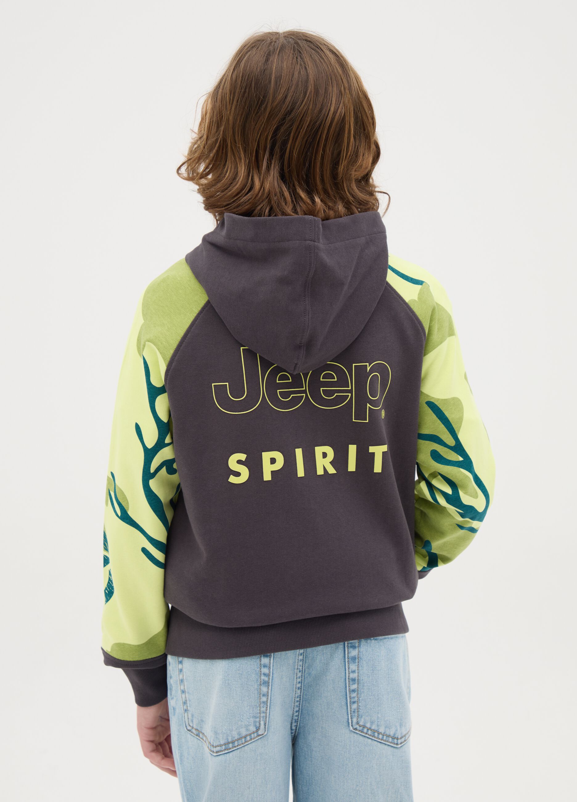 Full-zip con cappuccio stampa camouflage e logo
