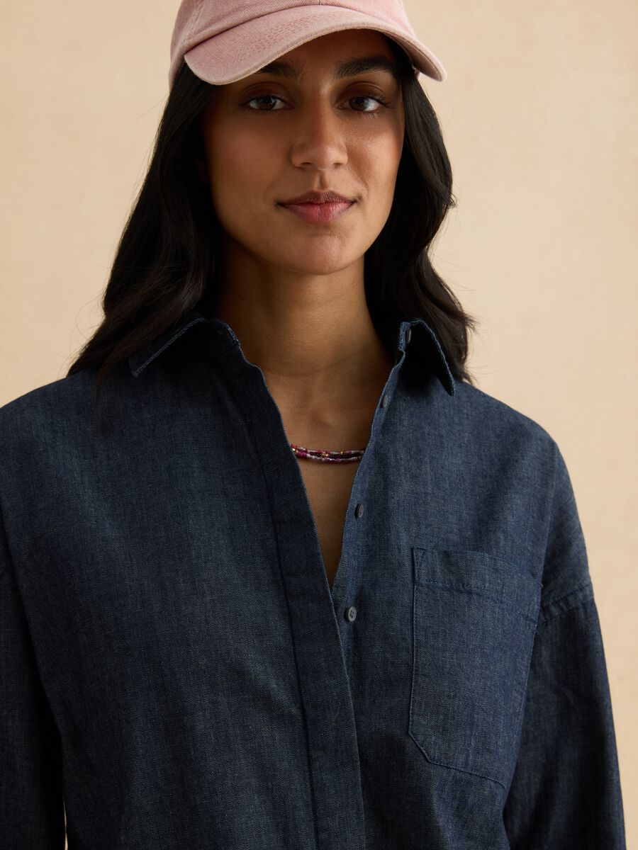 Oversized fit long shirt in pure blue denim cotton_3