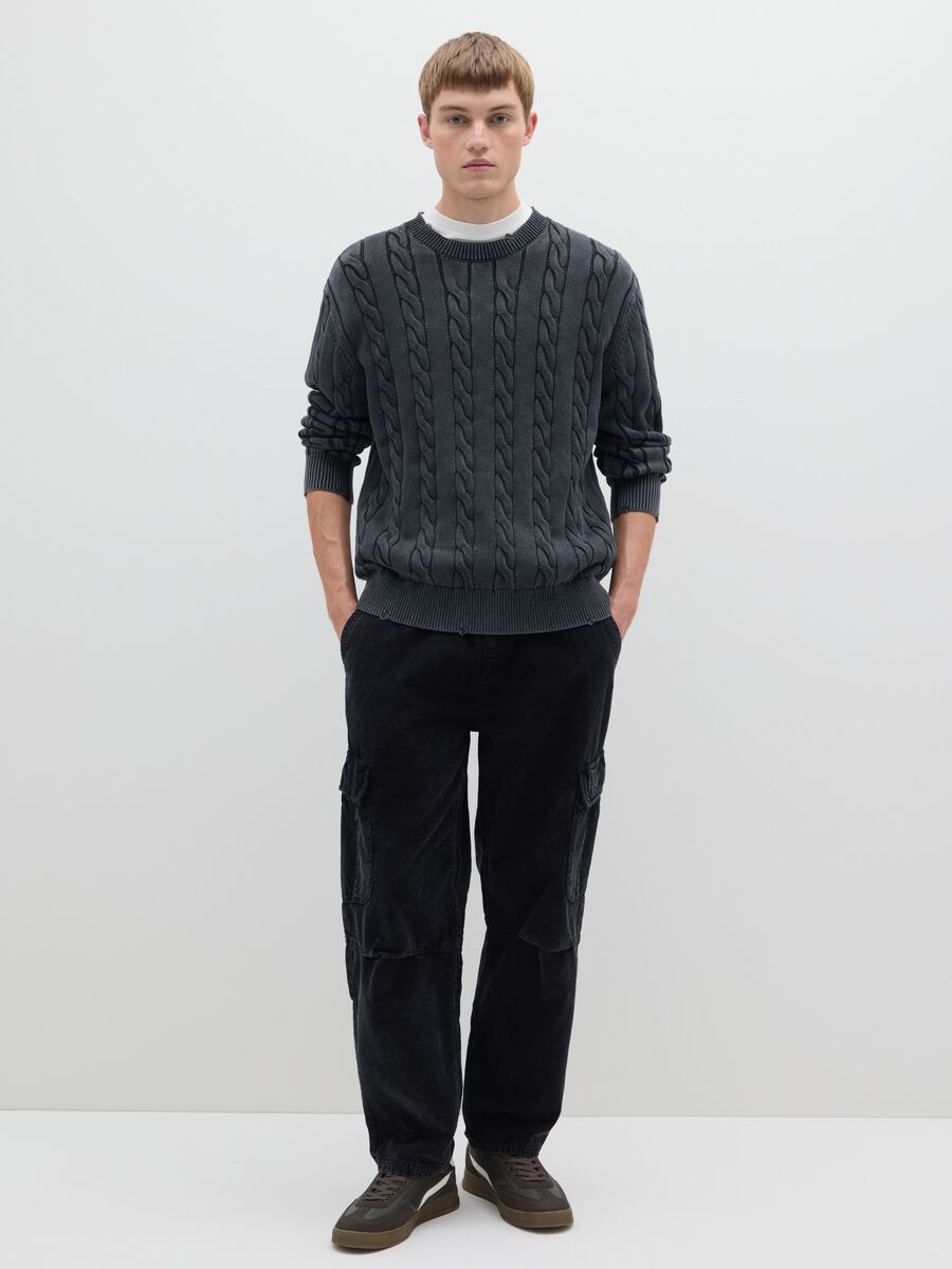 Pantaloni cargo in puro cotone neri regular fit_0