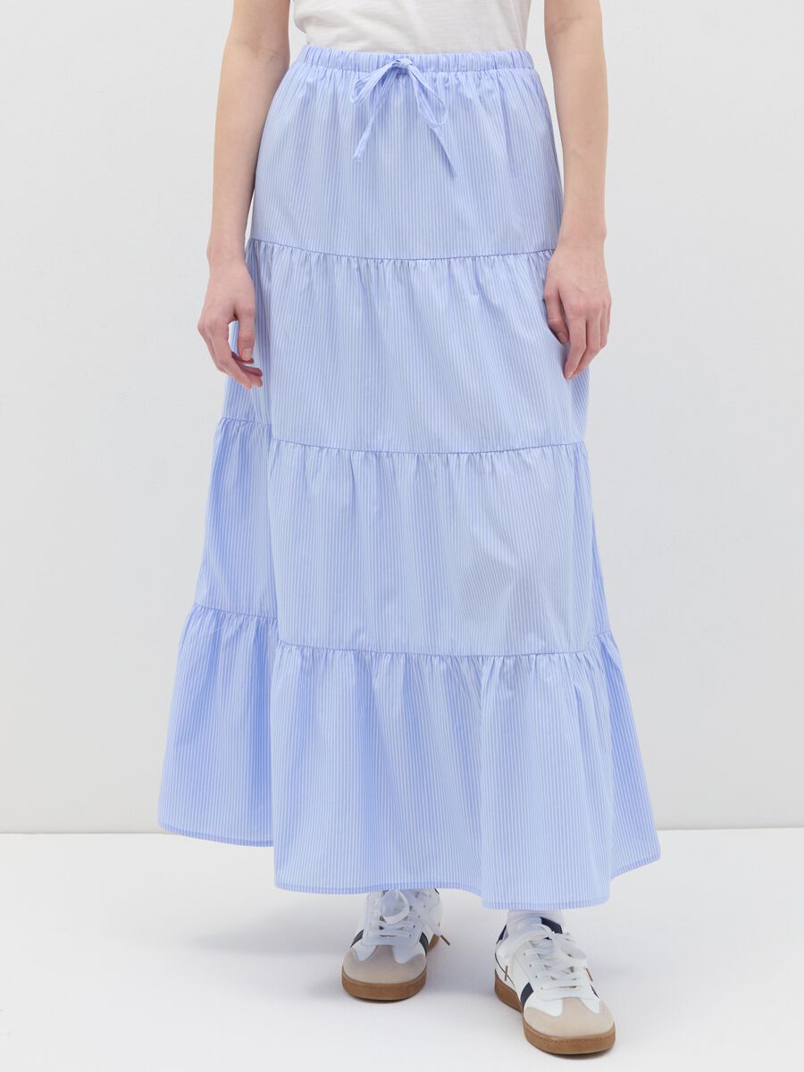 Long white and light blue skirt with striped flounce_1