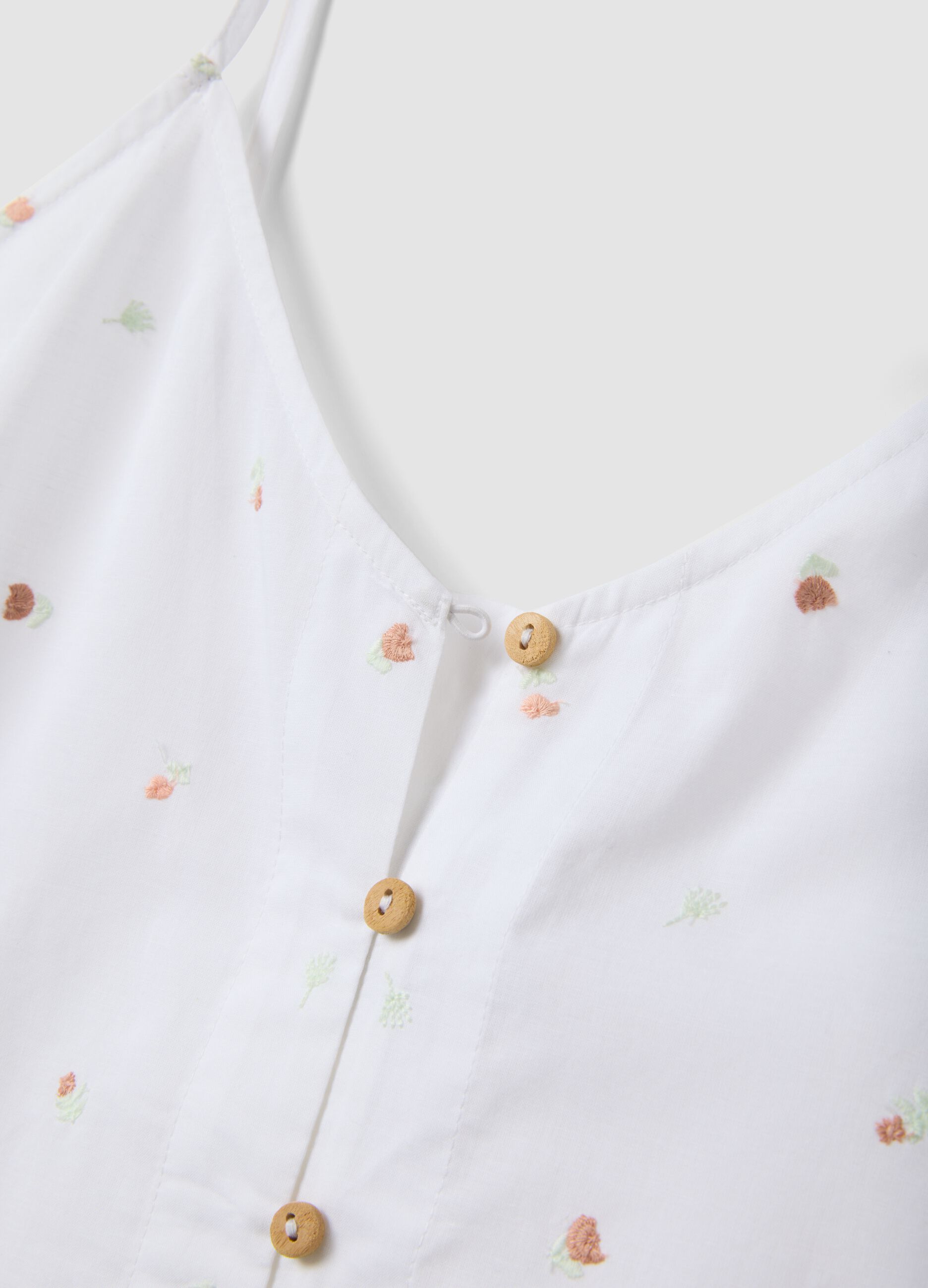 Pigiama bianco in puro cotone con top a spalline e shorts regular fit