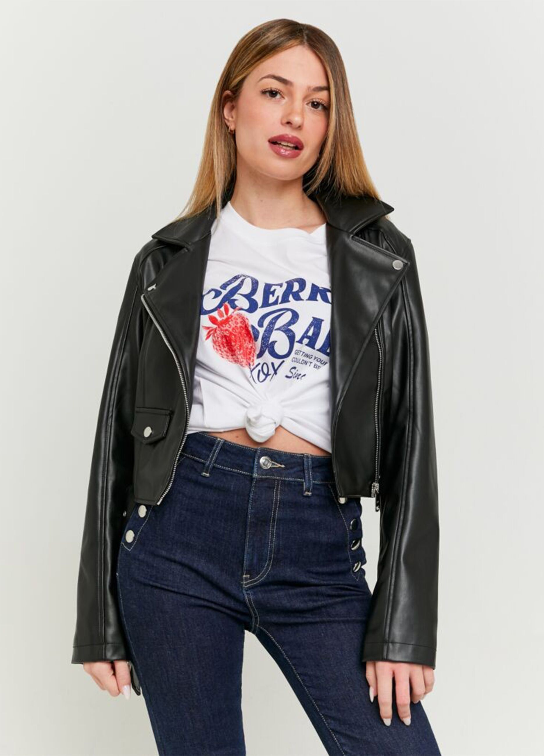 Black cropped biker jacket
