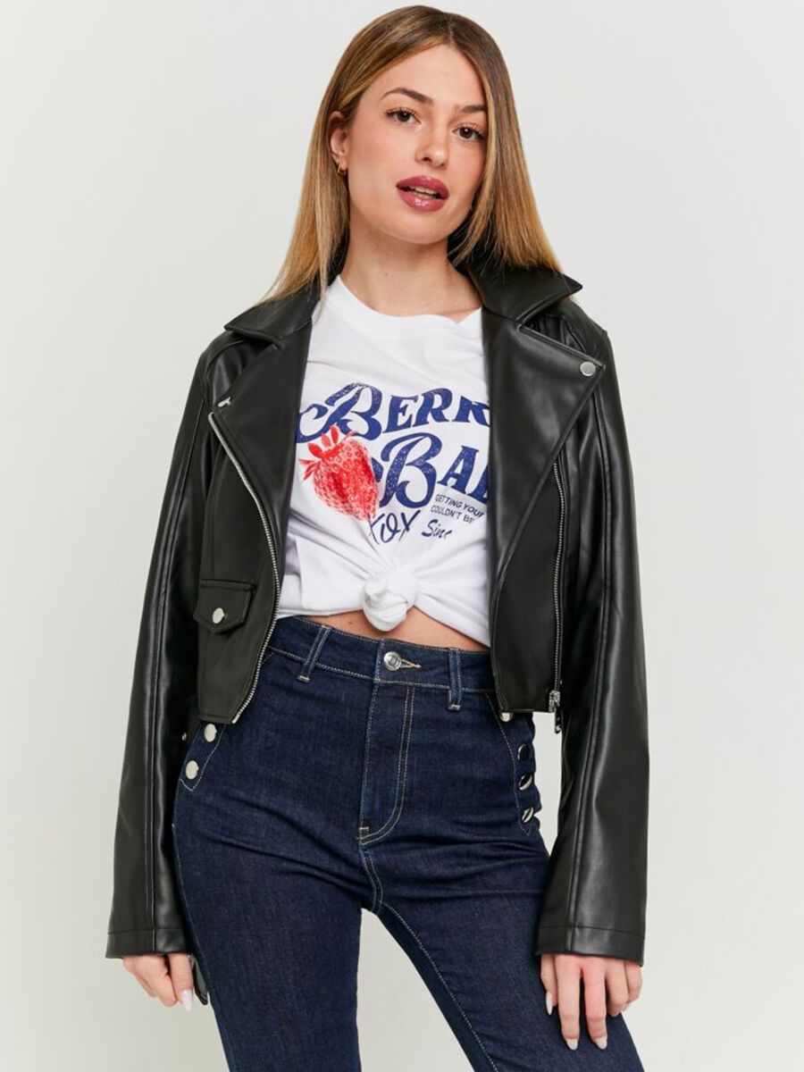 Black cropped biker jacket_0