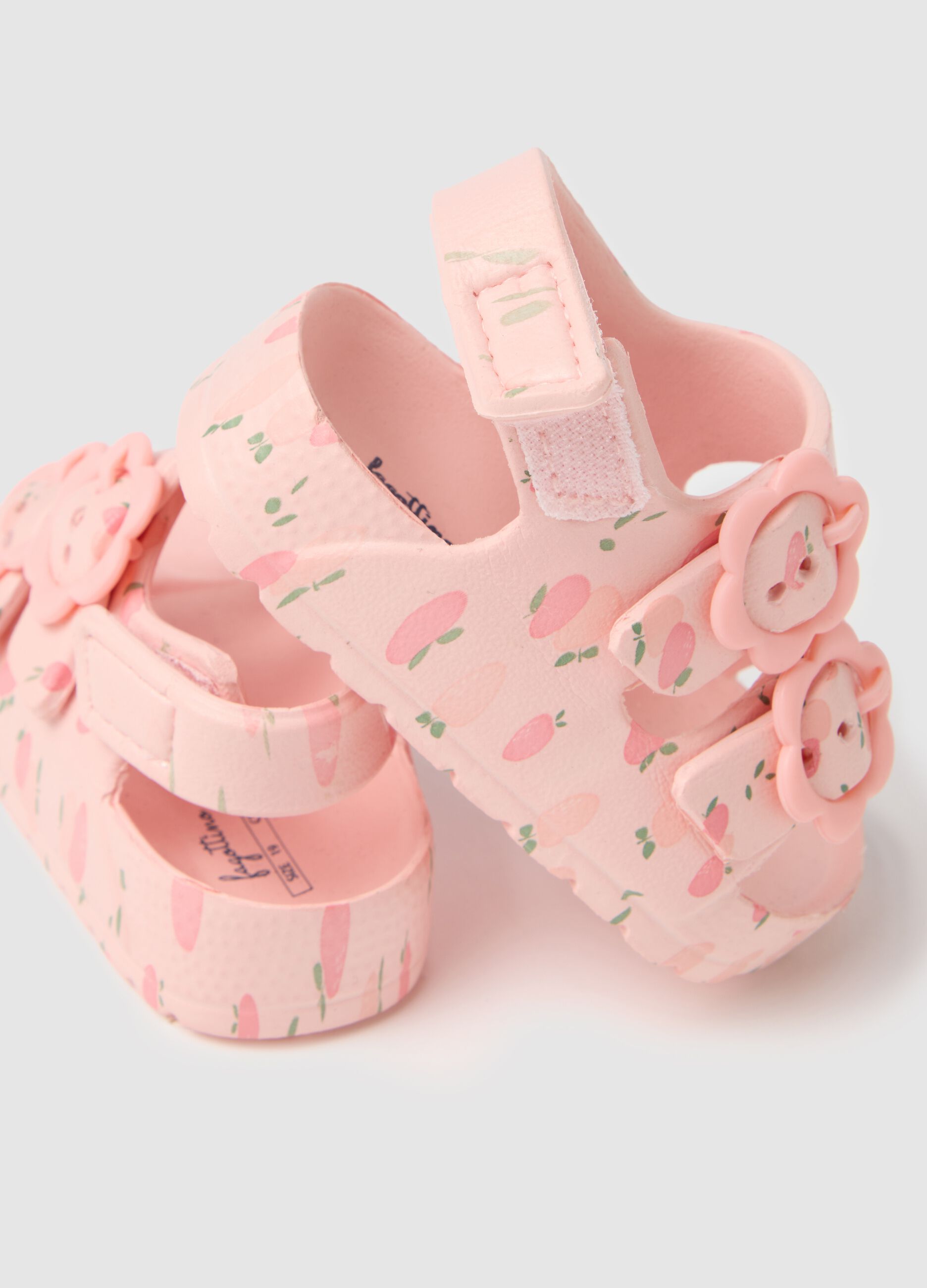 Sandali da neonata in EVA rosa con fiori