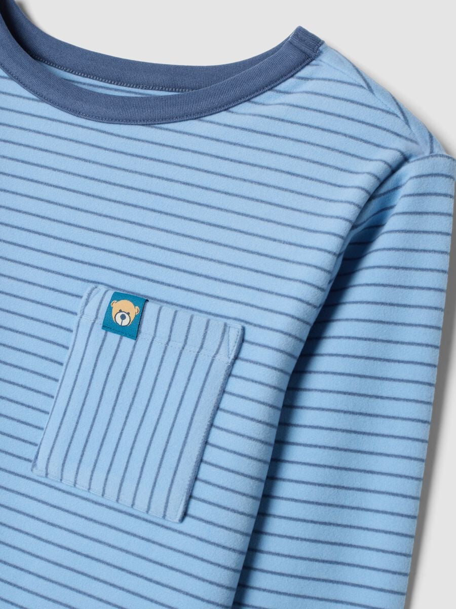 Pigiama lungo blu in tessuto elasticizzato con girocollo_3