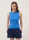 Tank top blu in cotone elasticizzato a costine fitted_2