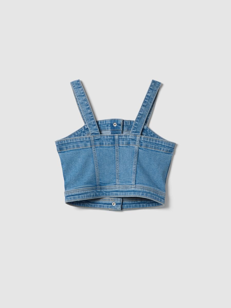 Top corto in cotone denim elasticizzato blu da ragazza slim fit _1