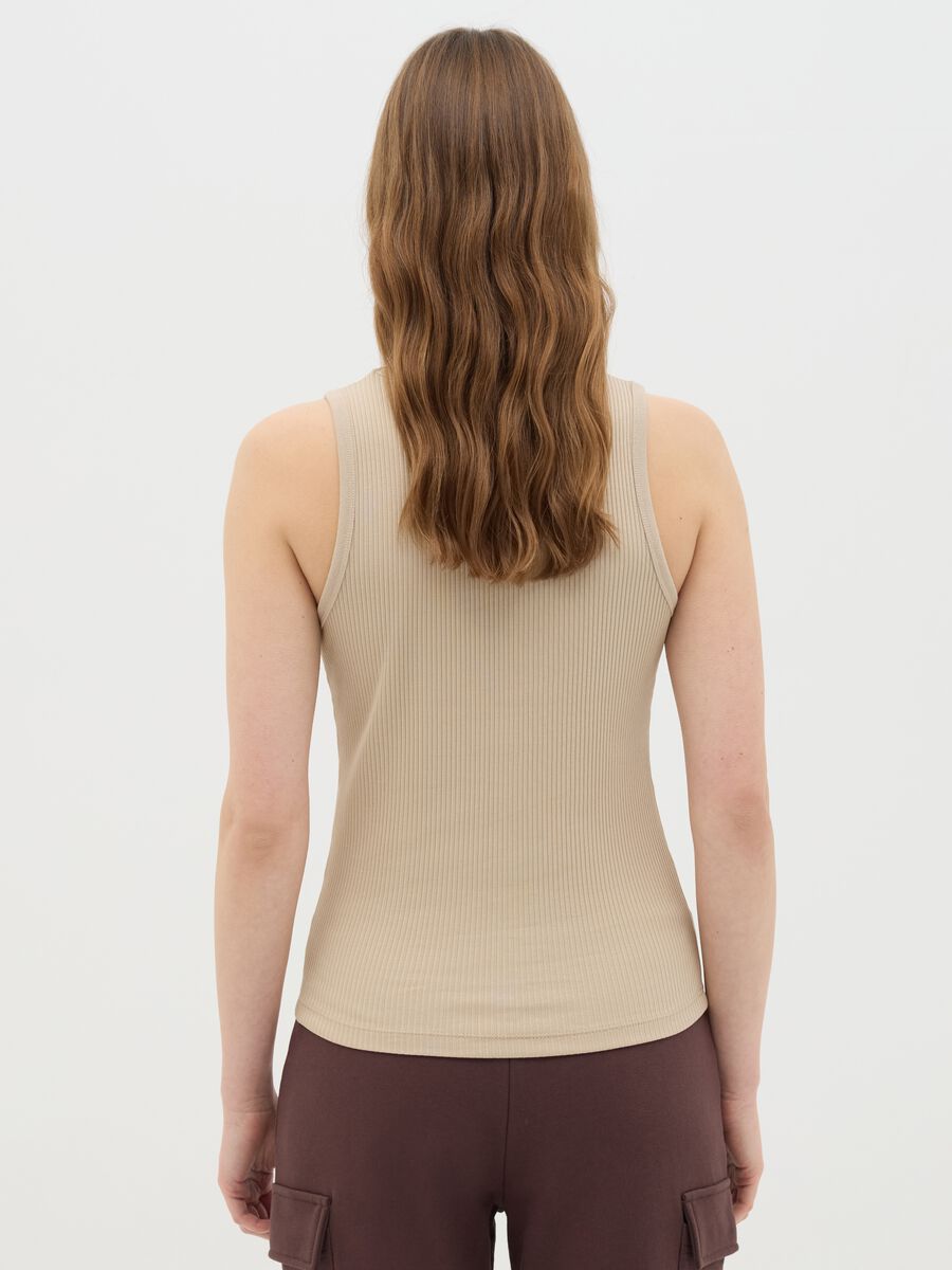 Beige Stretch Cotton Vest_3