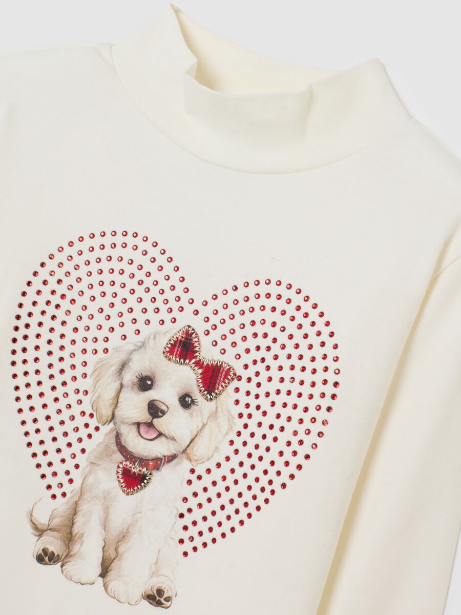 White cotton blend regular fit girl's t-shirt with print_3