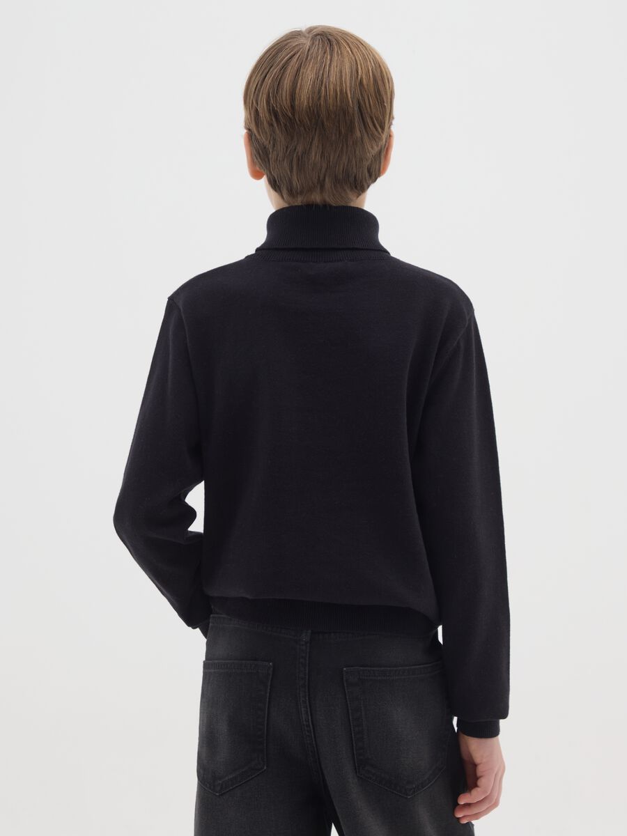 Maglione nero a collo alto da ragazzo in puro cotone regular fit_1