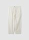 White linen-cotton blend trousers with elasticated waistband_0
