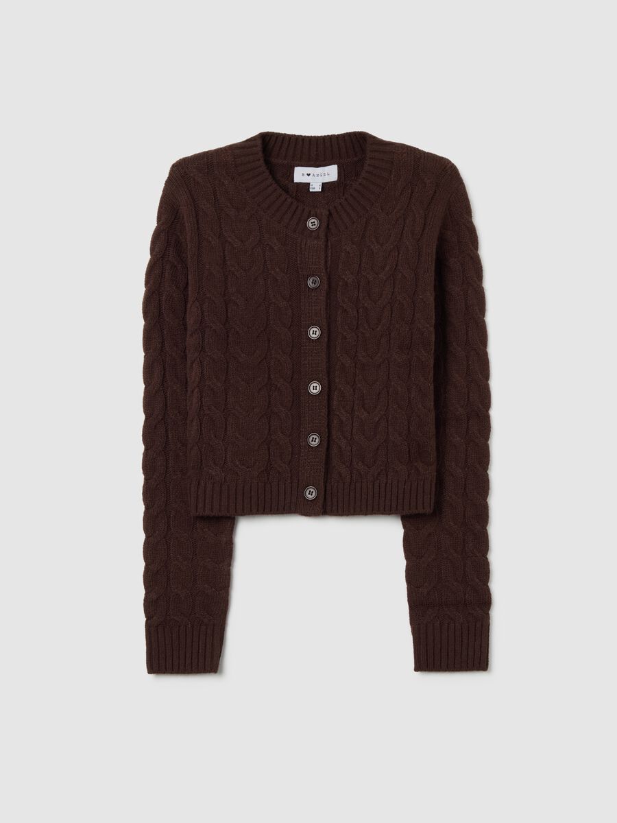 Cardigan marrone regular fit con lavorazione a maglia e bottoni_0