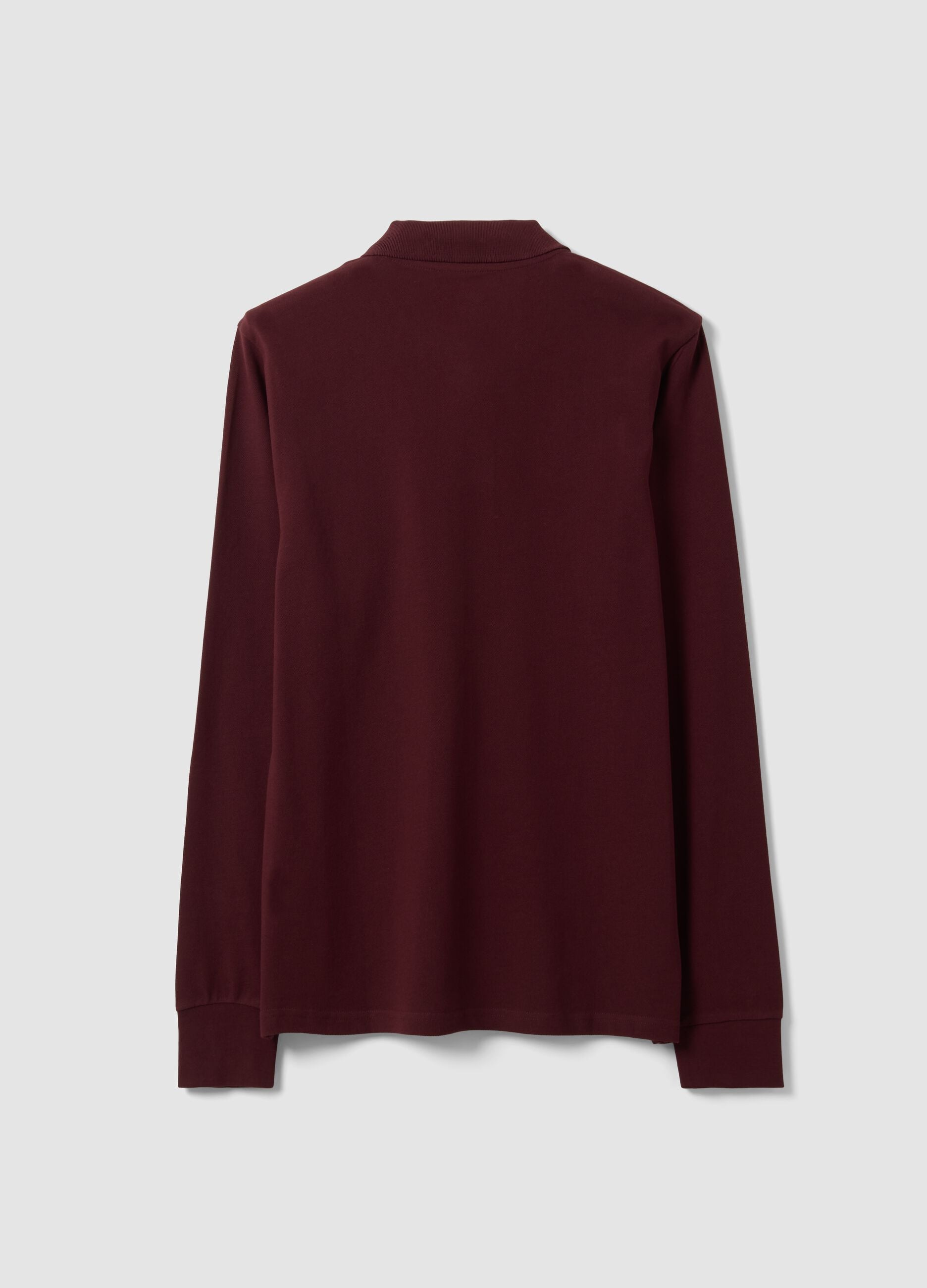 Polo rossa in piquet di puro cotone organico a maniche lunghe regular fit