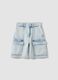 Light blue denim cargo shorts in a cotton-viscose blend_0