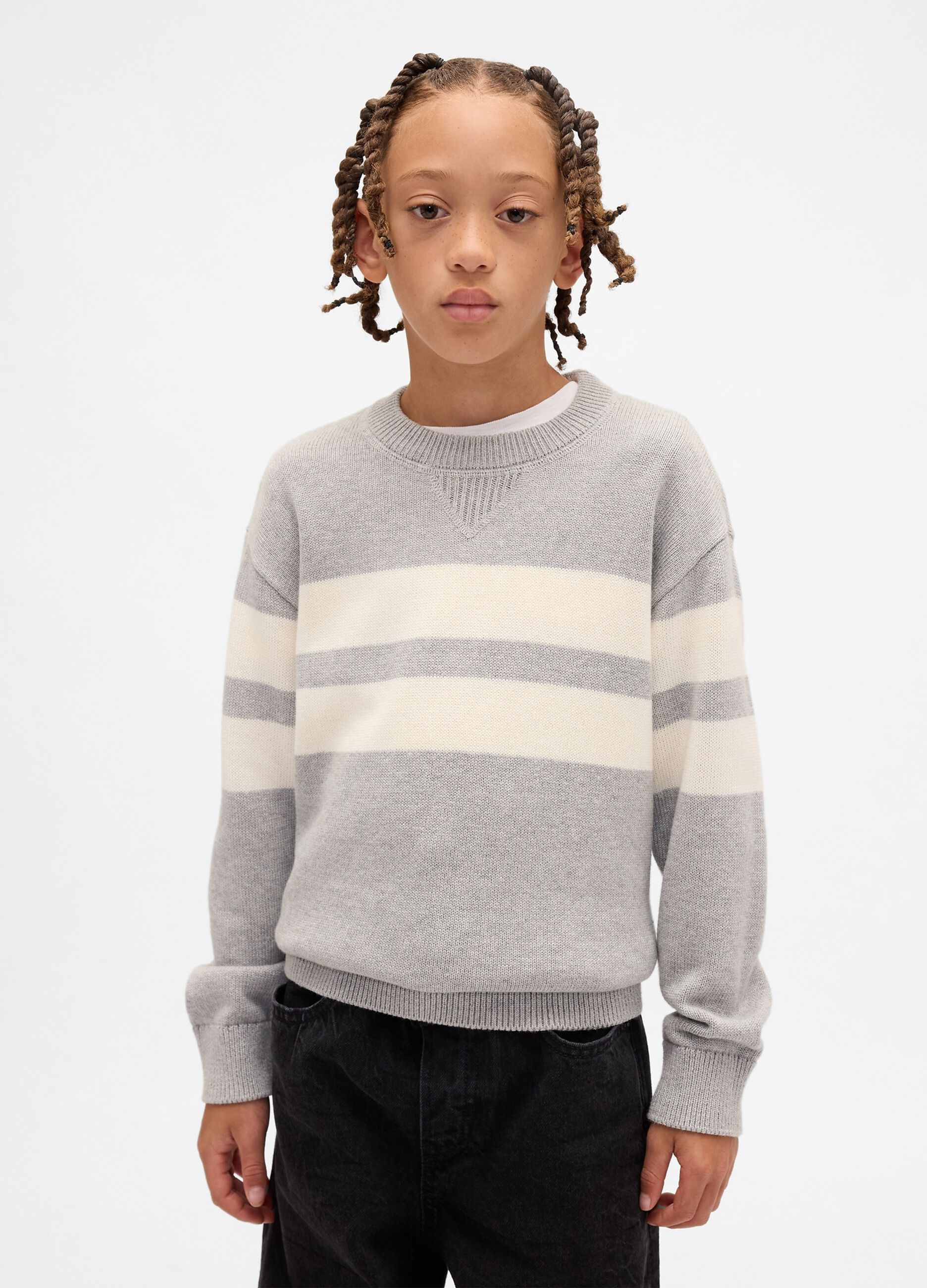 Grey cotton striped jumper for kids