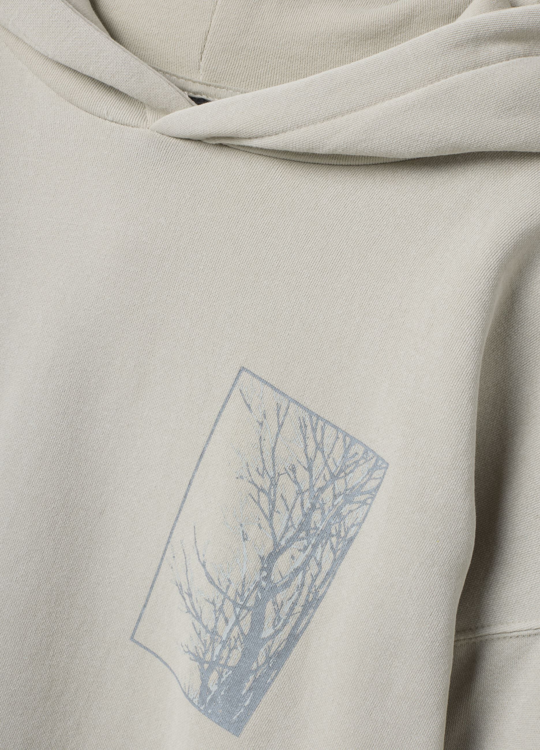 Beige cotton-blend hoodie with graphic print