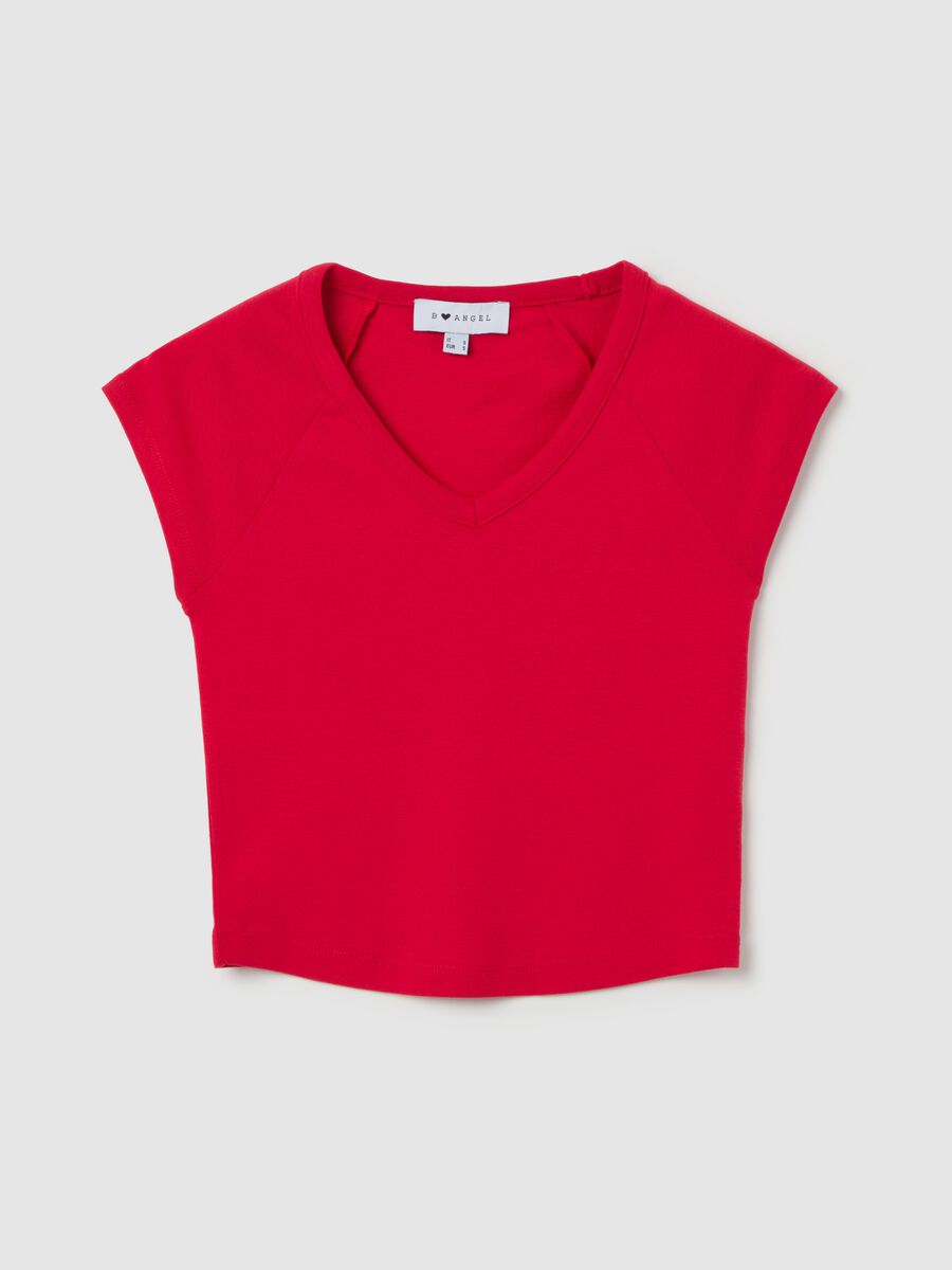 Solid colour T-shirt with V neck_4
