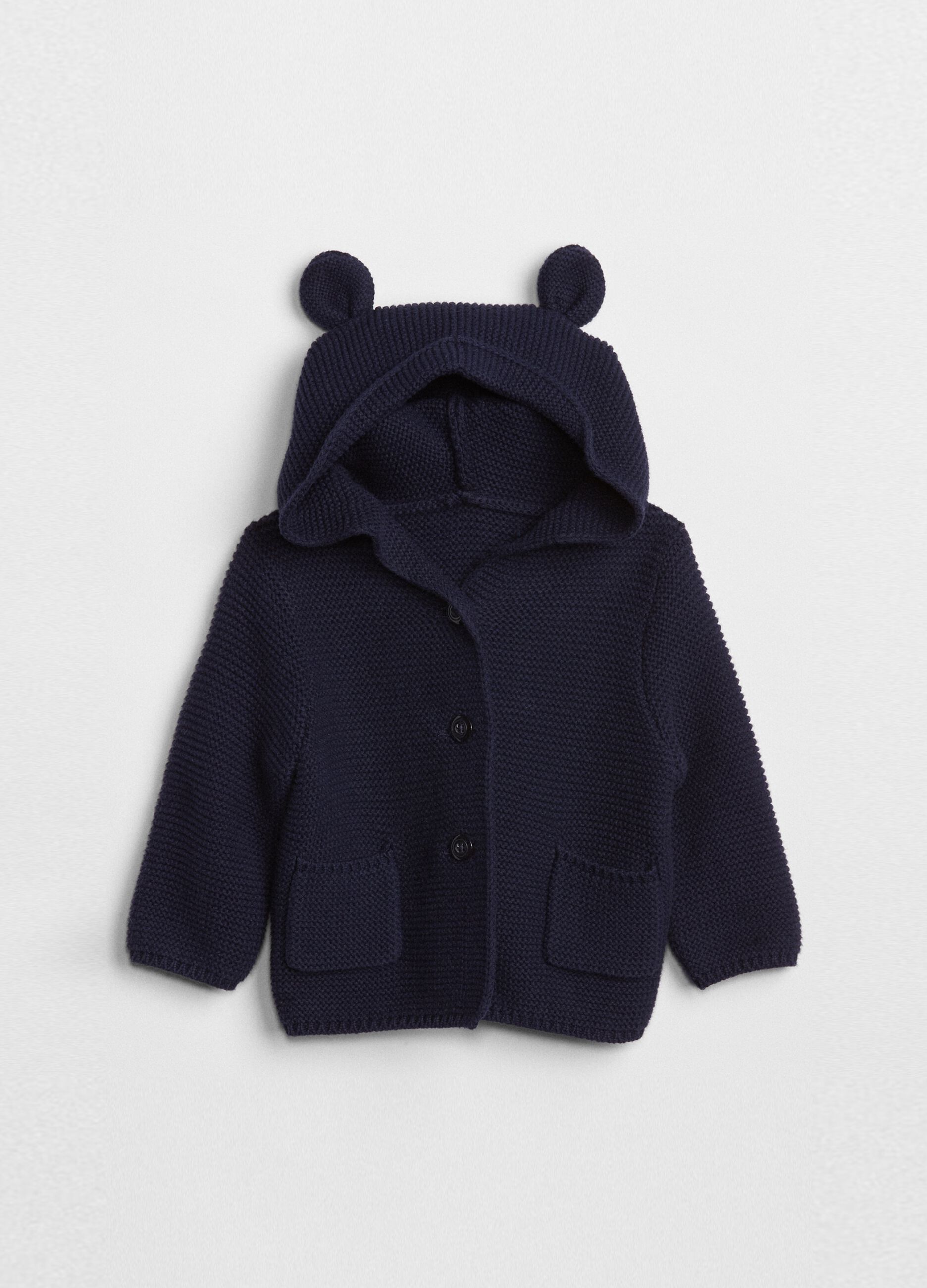 Cardigan tricot con cappuccio e orecchie