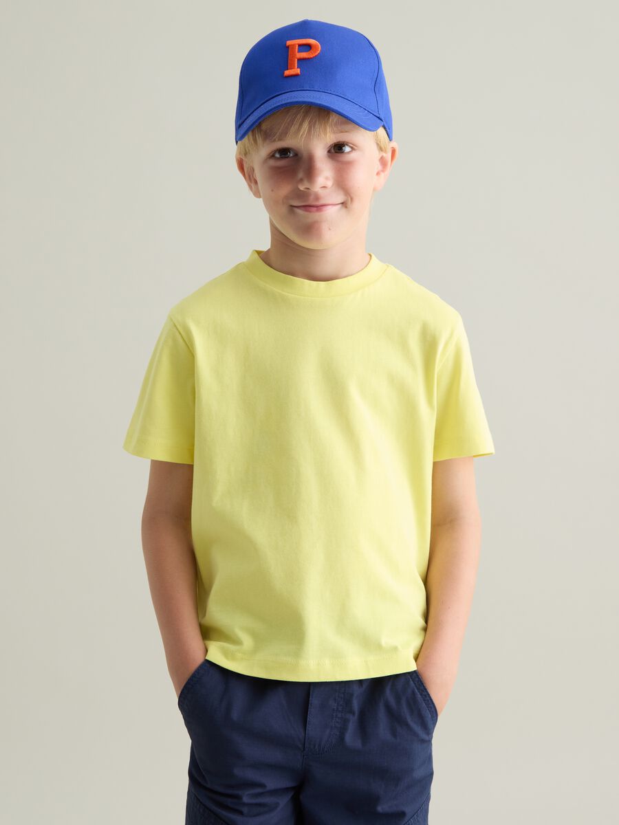 Yellow cotton T-shirt with round neck_0