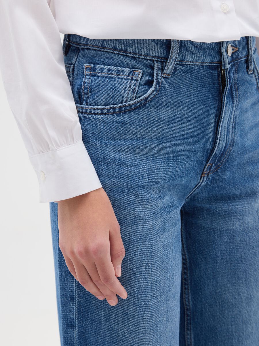 Wide leg blue jeans in pure cotton_3