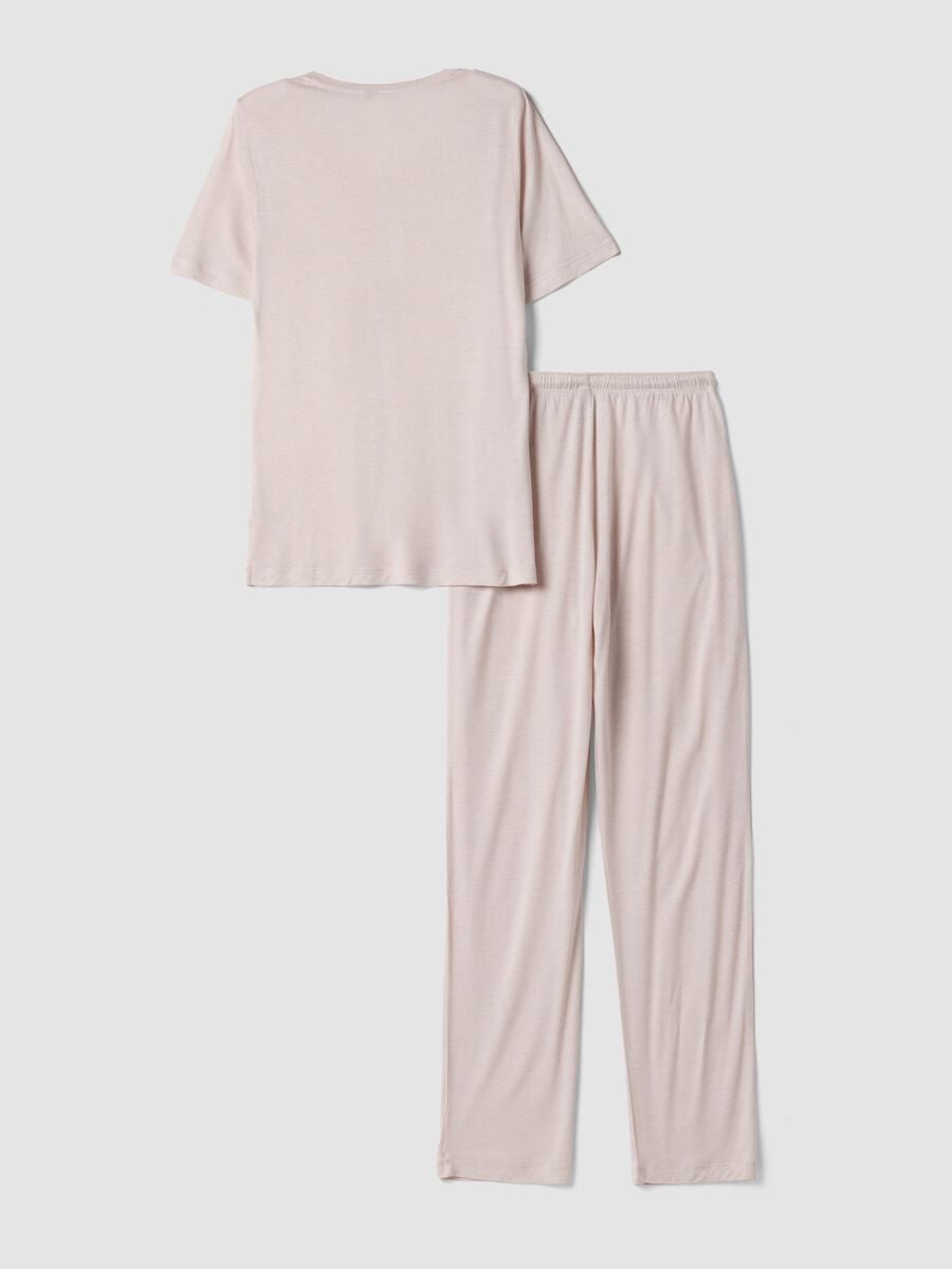 Pink pure viscose pyjama with lace V-neck, regular fit_6