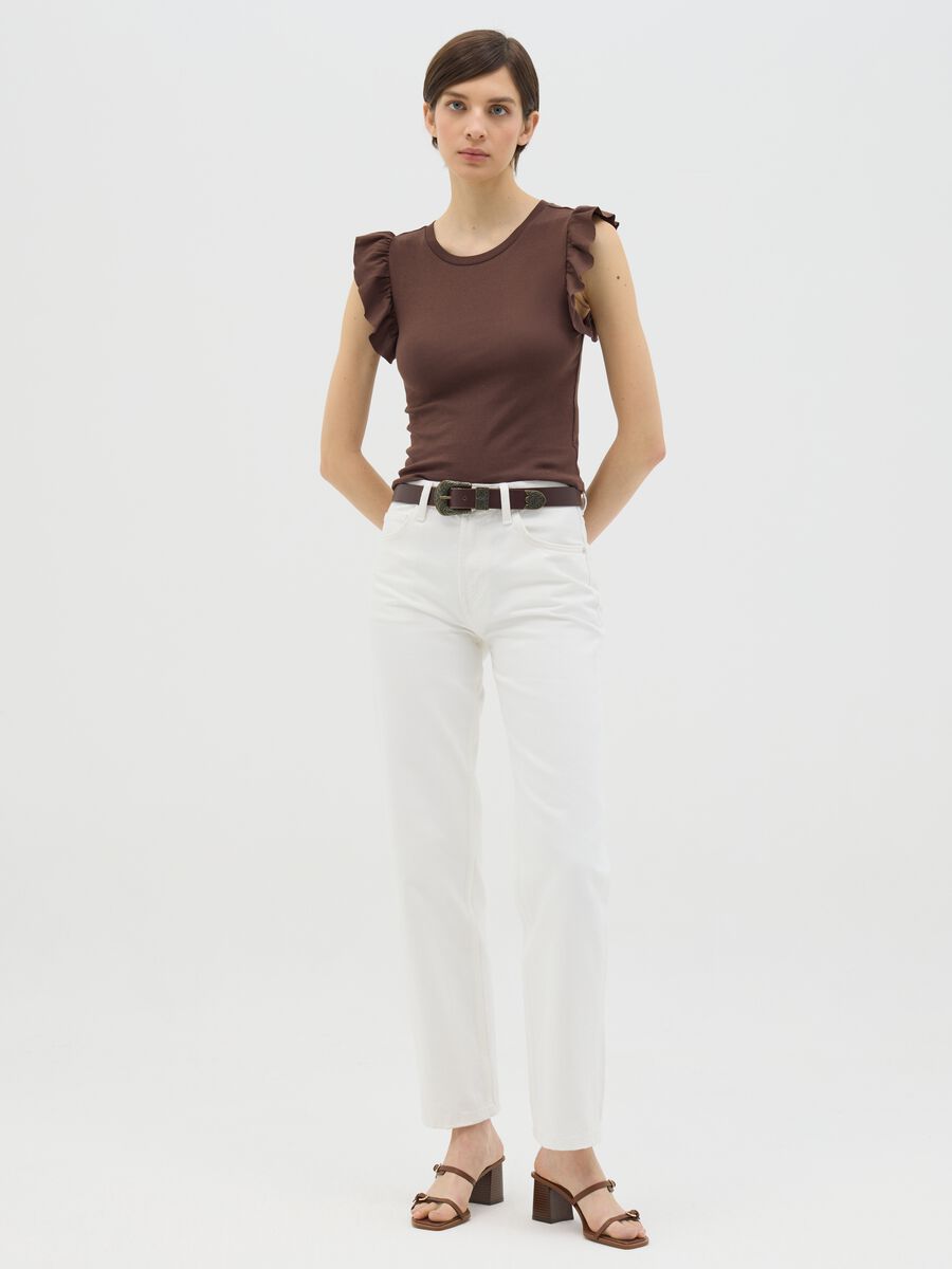 Brown cotton t-shirt with ruffles_1