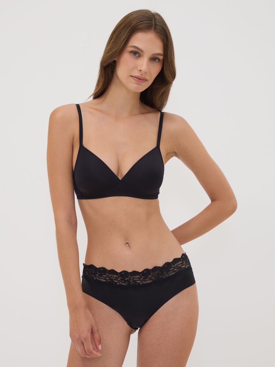 Slip nero in microfibra elasticizzata con pizzo_0