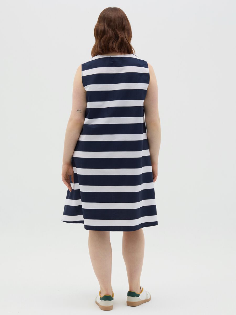 Sleeveless blue and white striped cotton dress_3